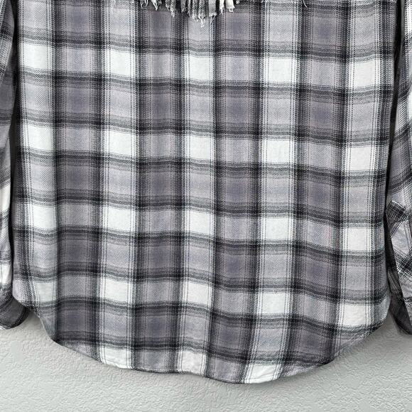 Rails Western Dolly Button Down Grey Check Plaid Fringe Flannel Shirt XS/Medium - Picture 11 of 16